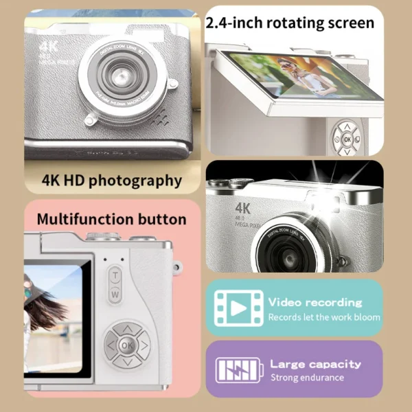 4K Digital Camera 48Mp Flip Screen Megapixel Retro Hd Kids Camera